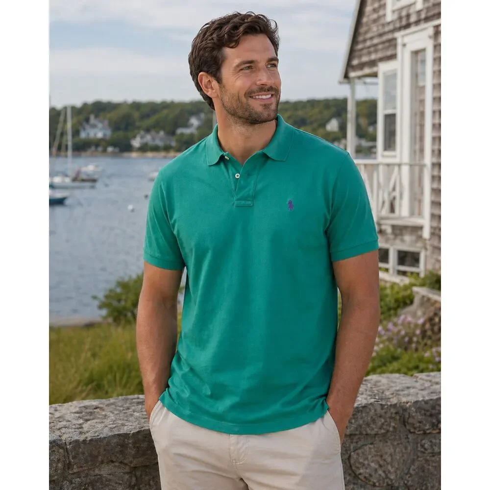 Vintage 90s Polo Ralph Lauren Polo Shirt Mens Large L Green w/ Purple Logo